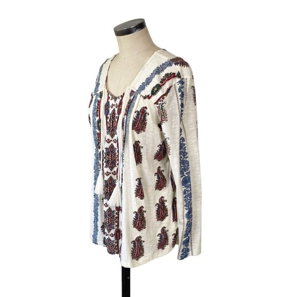 Sundance Catalog Namara Tee Long Sleeve Top Large Ivory Print Tassel Boho - Picture 3 of 11